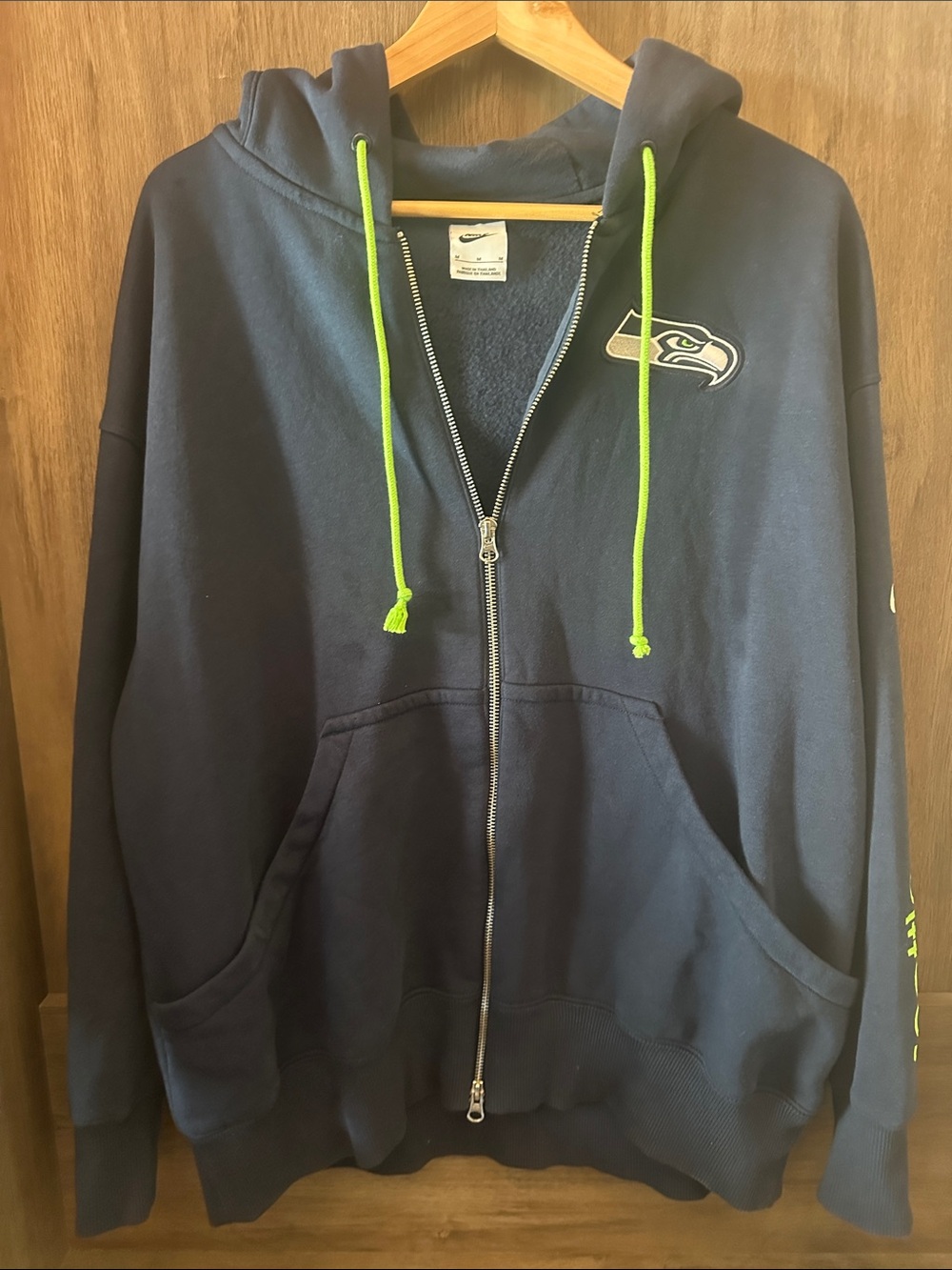 Nike Navy Seattle Seahawks Full-Zip Hoodie with Neon Green Drawcords